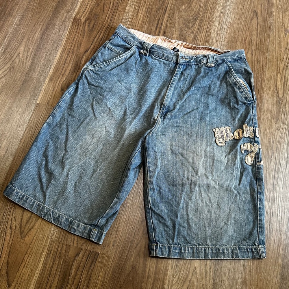 Makaveli Branded Denim Shorts Mens 38 Blue Good Y2K Baggy Hip Hop Jorts
